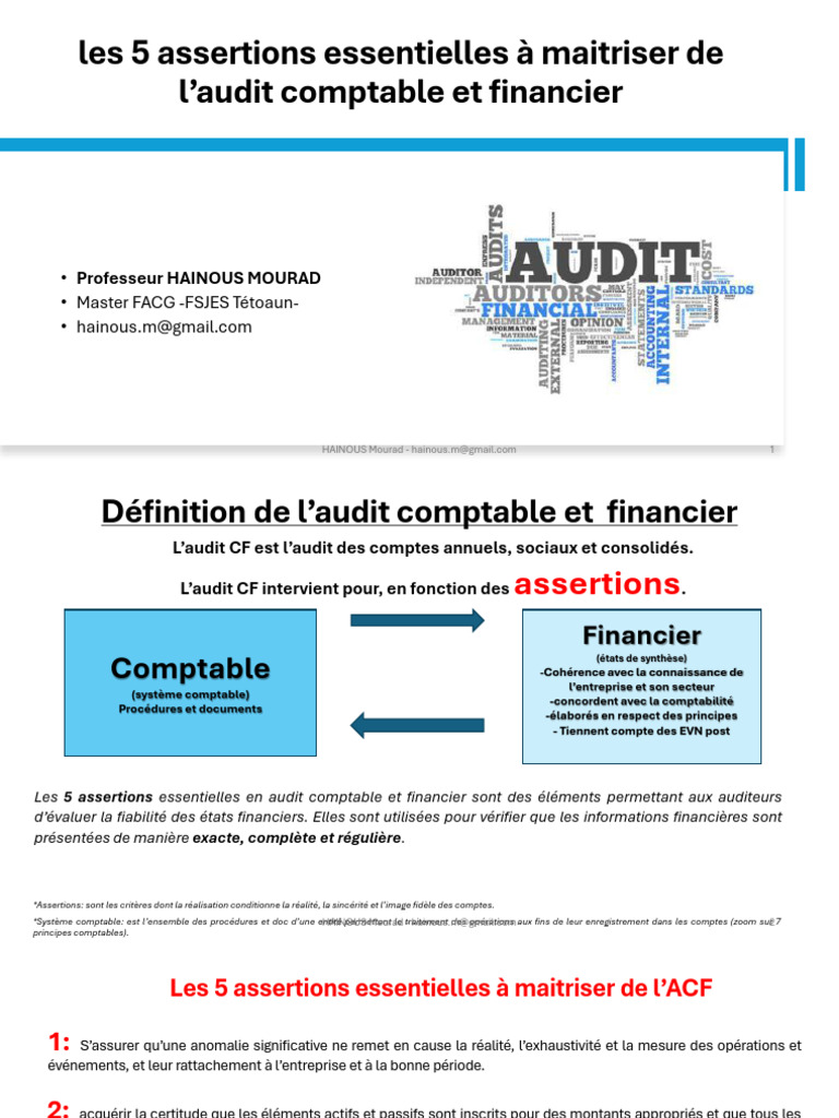 5 Assertions Clés en Audit Comptable | PDF | Comptabilité | Audit financier