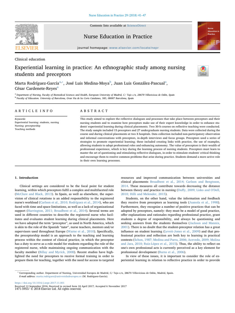 Experiential learning in practice An ethnographic study among nursing ...