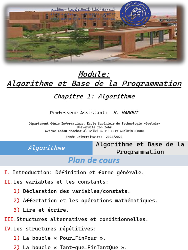 01 - Algorithme et Bases de la Programmation -ESTG- | PDF | Variable ...
