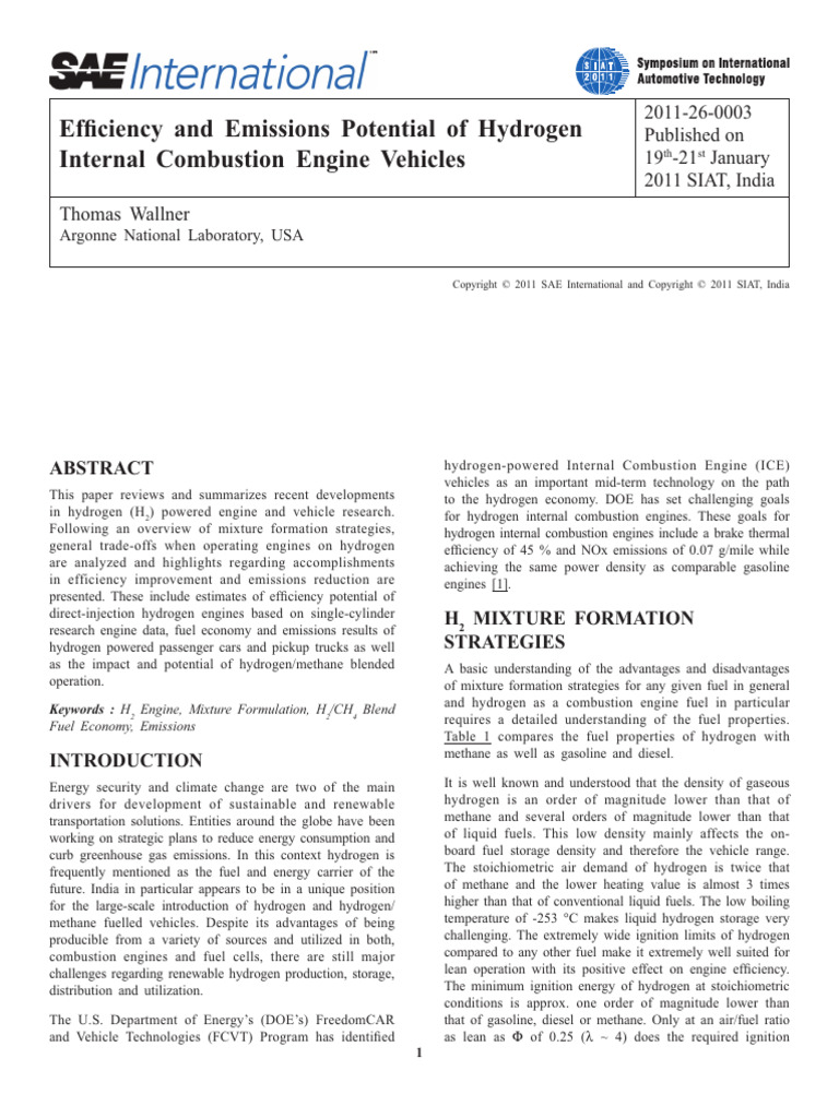 Effi Ciency and Emissions Potential of Hydrogen | PDF | Combustion | N Ox