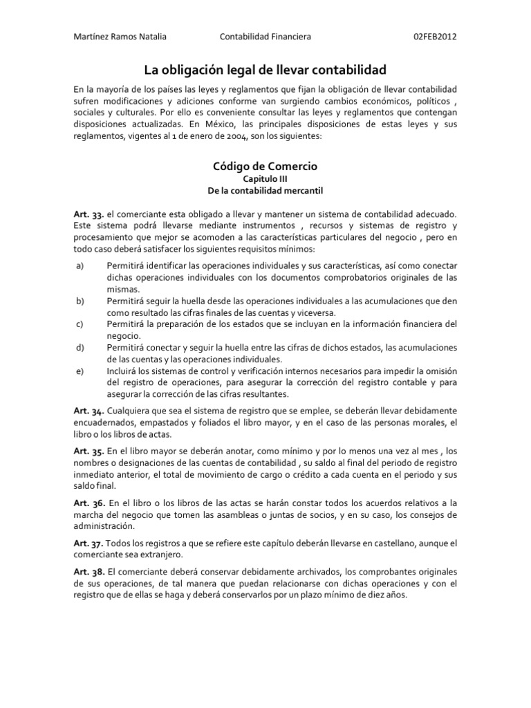 Leyes Que Obligan A Llevar Contabilidad
