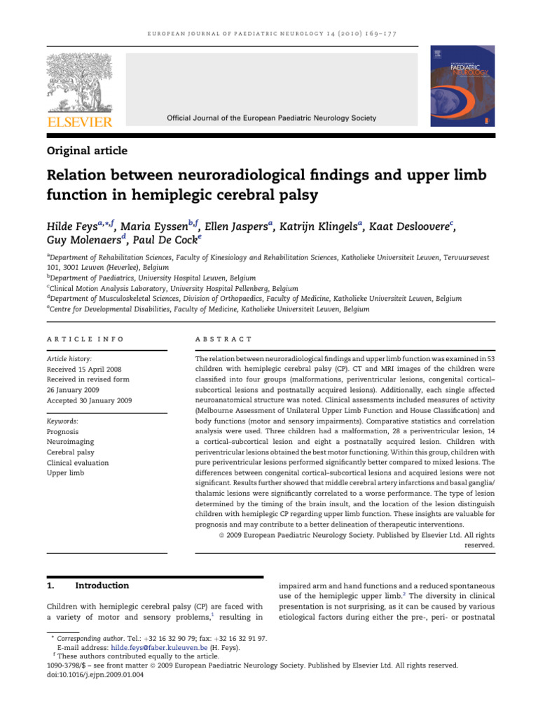 Relation Between Neuroradiological Findings and Upper Limb Function in ...