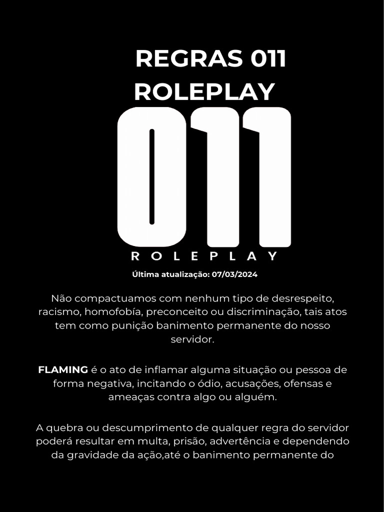 Regras do Roleplay 011: Conduta e Punições | PDF | Polícia | Jogos de RPG