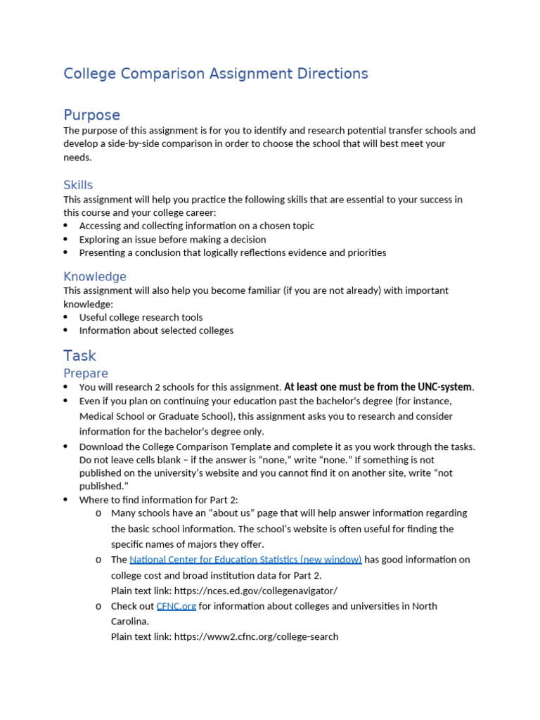 College Comparison Directions | PDF | Information | Knowledge