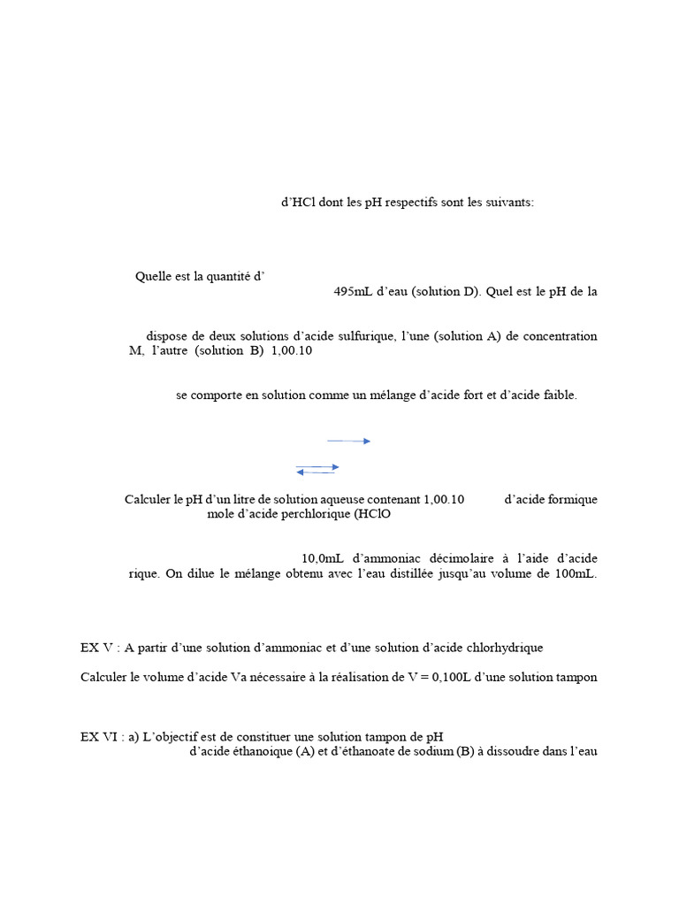 Exercices de Chimie Analytique : pH et Solutions | PDF | Ph | Acide ...