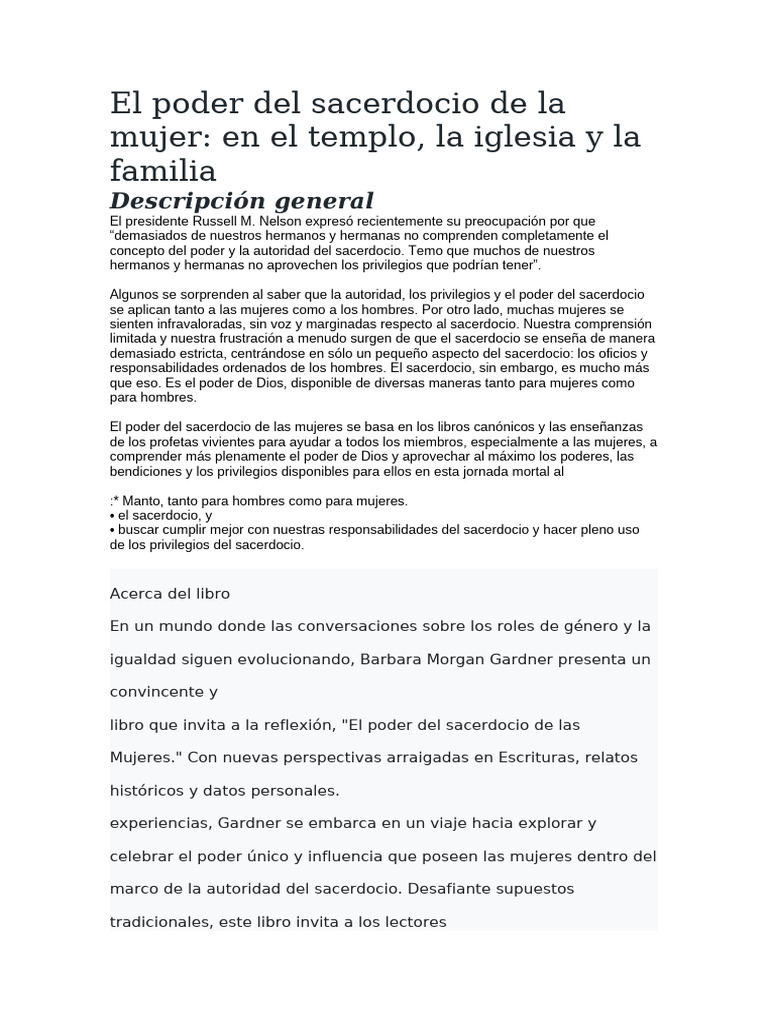 Poder del Sacerdocio en Mujeres SUD | PDF | Sacerdote | Movimiento ...