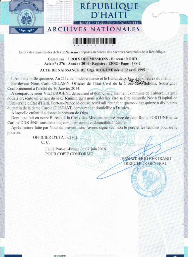 Extrait d'acte de naissance en Haïti | PDF