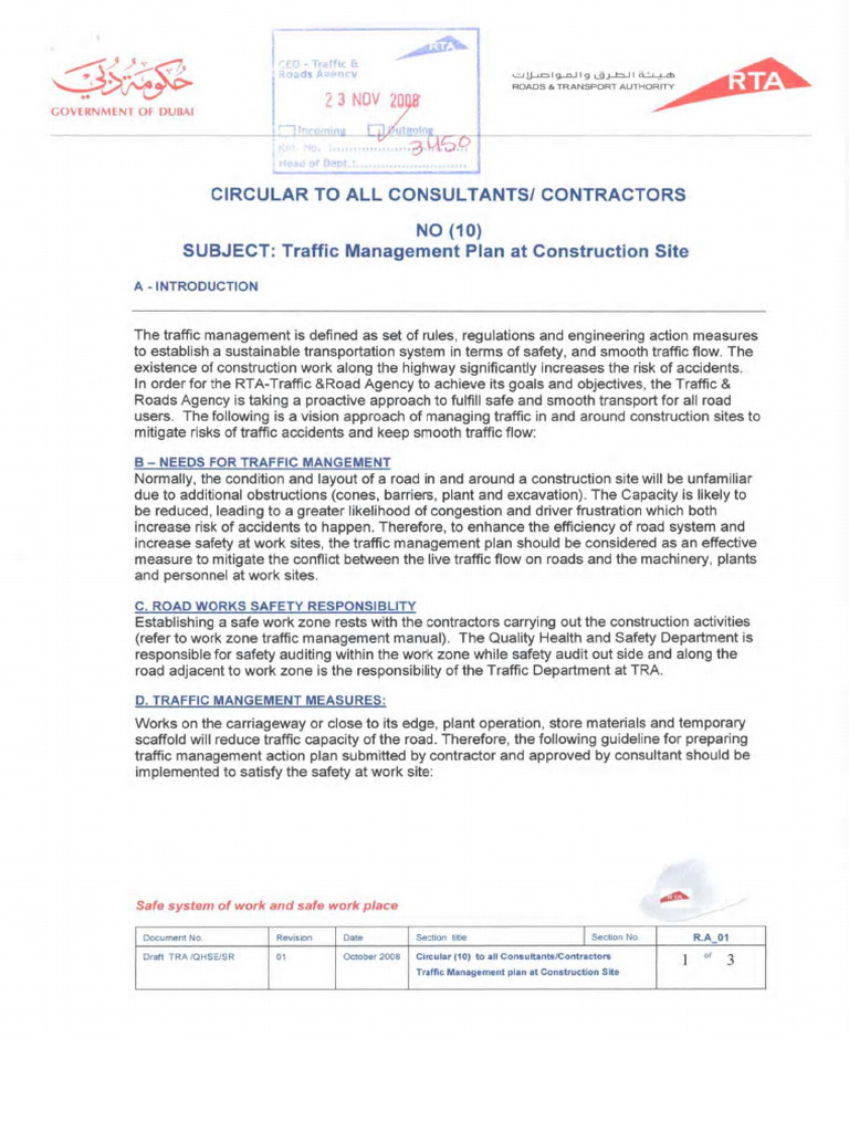 Circular 10 Traffic Management at Site | PDF