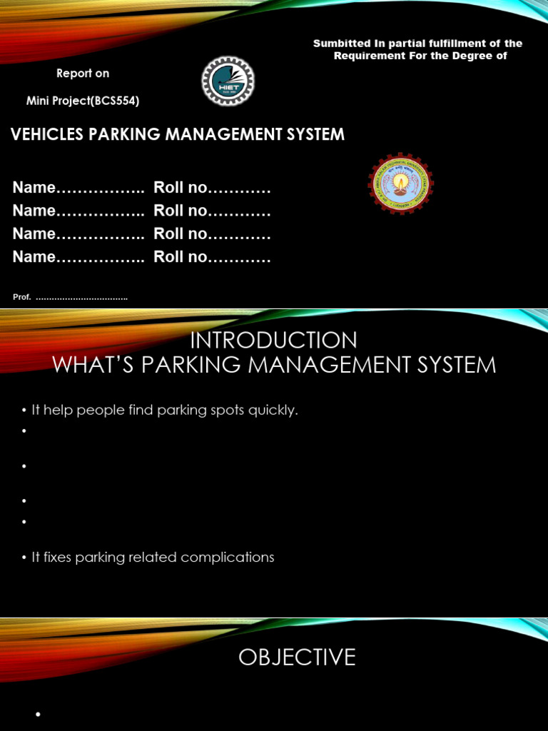 Mini Project Ppt On Parking Management Pdf Typefaces Computing