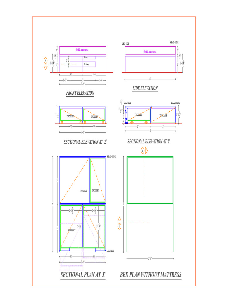 Bed Detail and Elevation Plans | PDF | Furniture
