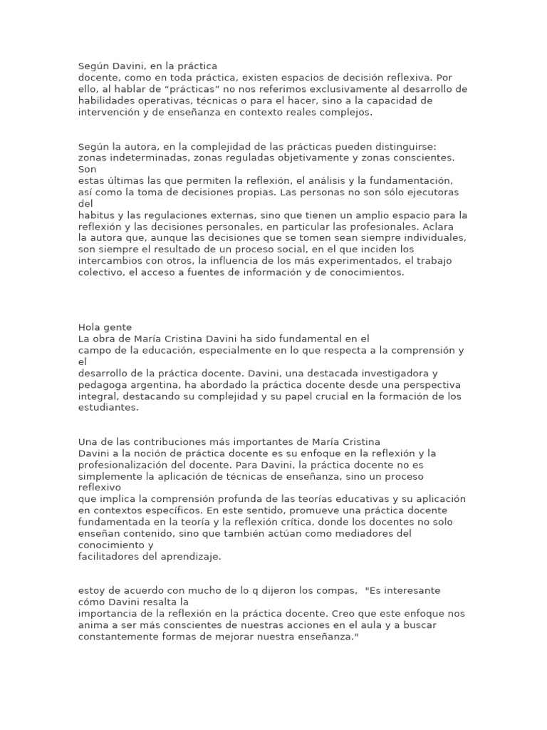 Reflexión y práctica docente según Davini | PDF | Maestros | Enseñando