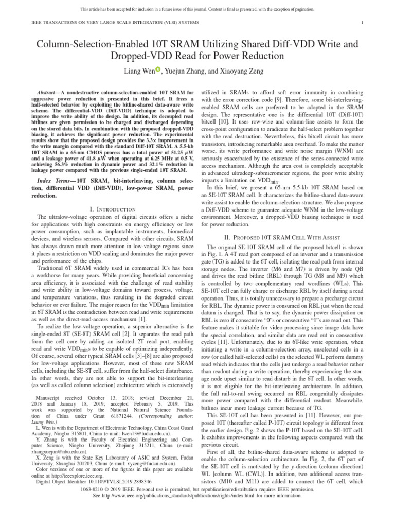 10 1109@tvlsi 2019 2898346 | PDF | Cmos | Mosfet