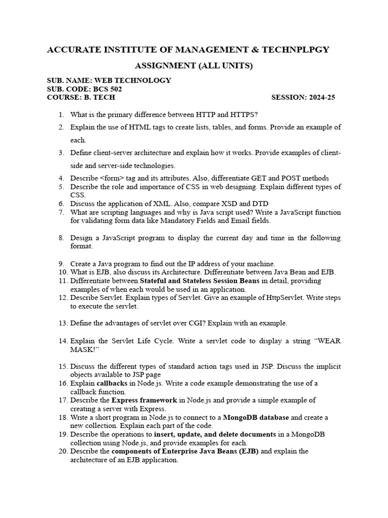 Web Technology Assignment Guide 2024-25 | PDF