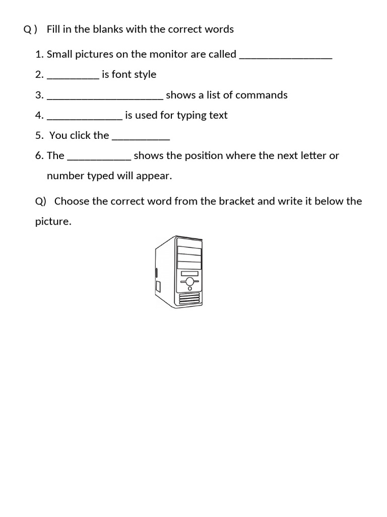 Fill in the Blanks: Computer Terms Quiz | PDF