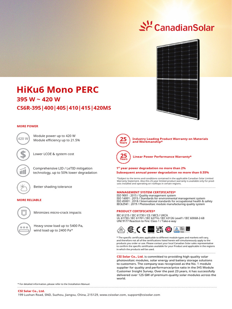 CS6R Series Solar Module Datasheet | PDF | Solar Panel | Photovoltaics