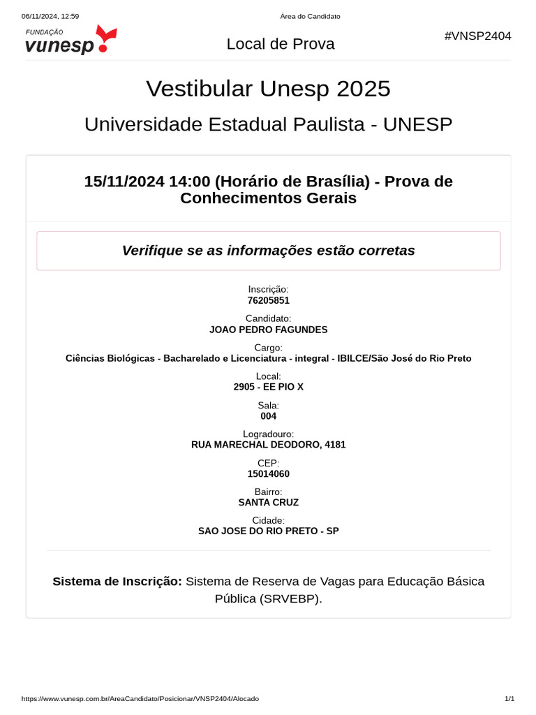 Local de Prova Vestibular Unesp 2025 | PDF