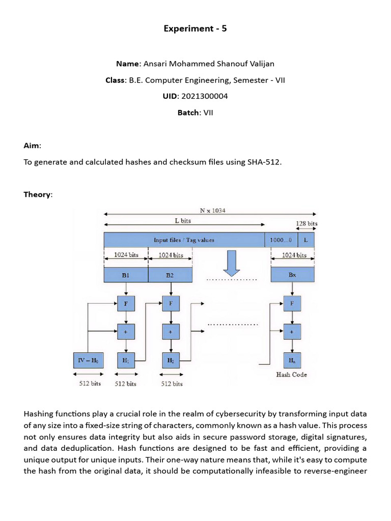 SHA-512 Password Hashing Experiment | PDF | Encryption | Password