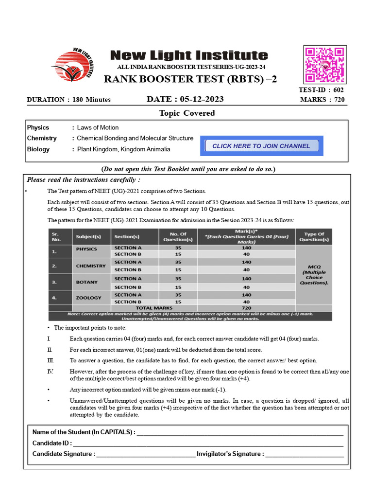 Rbts Test-2 (5-Dec.-23) Paper | PDF | Weight | Force