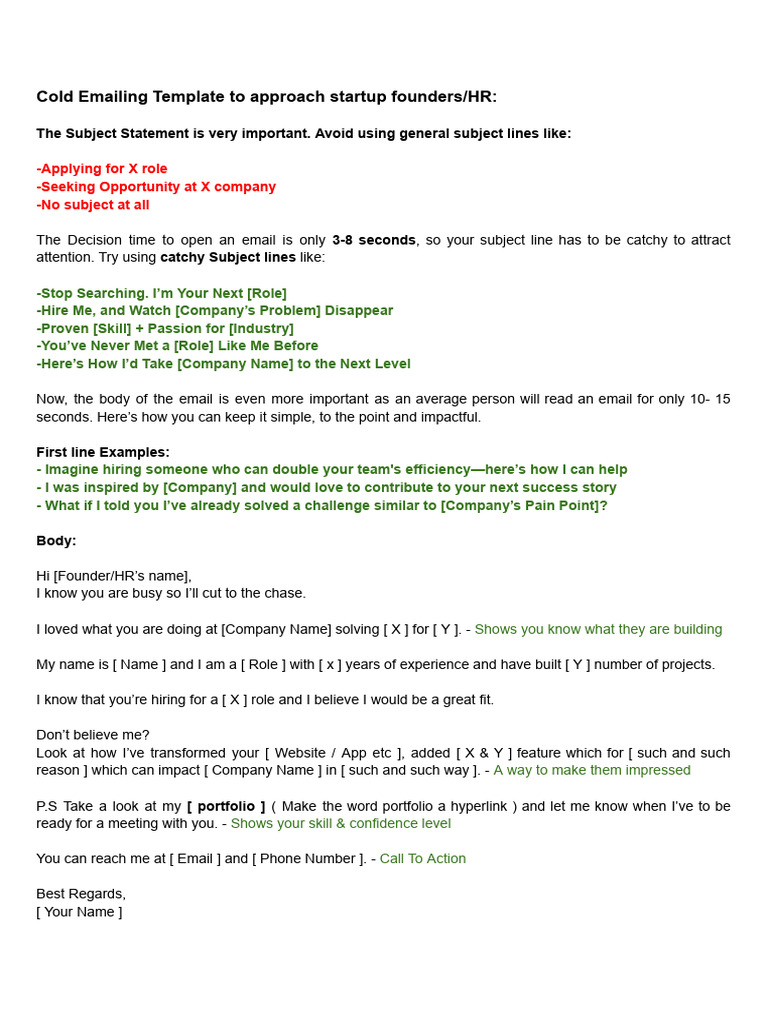 Cold Emailing Template To Approach Startup Founders - HR | PDF