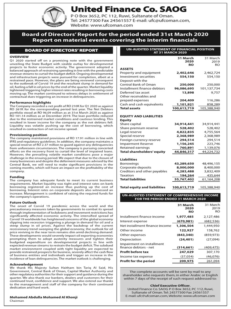 United Finance Co. SAOG | PDF | Equity (Finance) | Debt