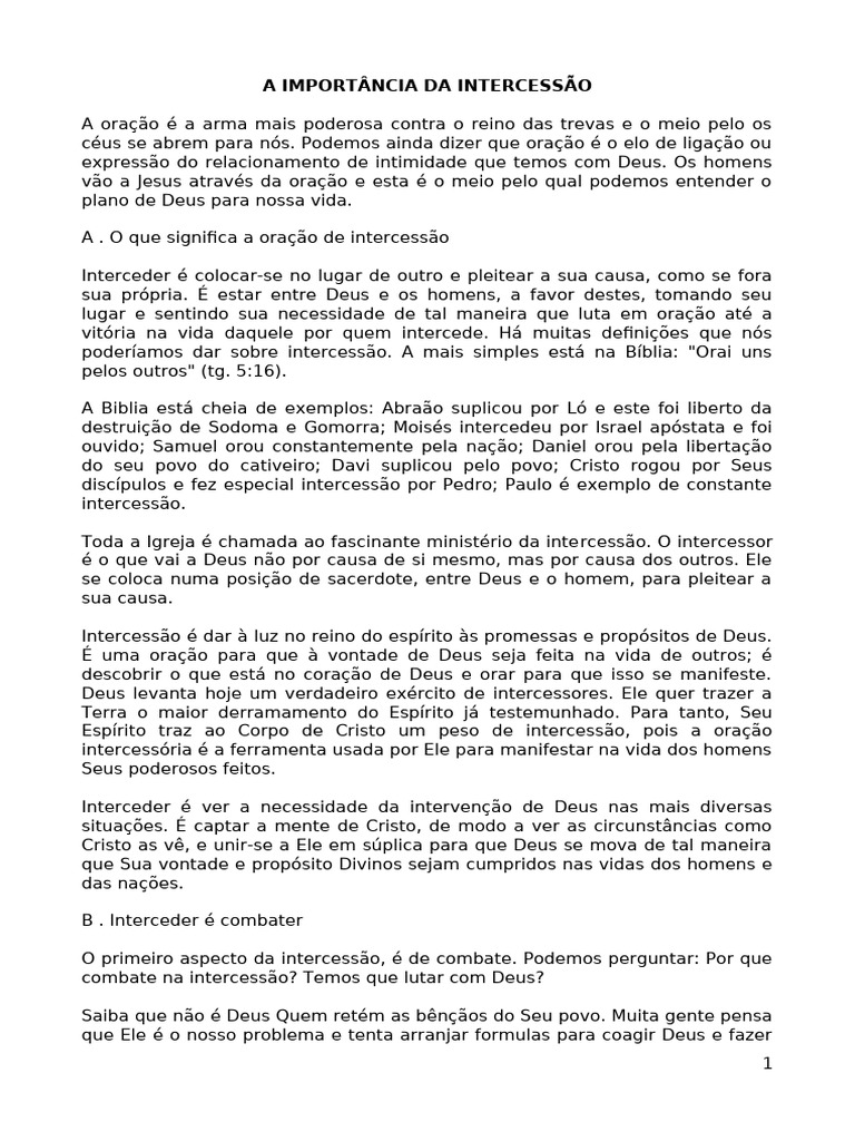 A Intercessão: Poder e Combate Espiritual | PDF | Oração | Jesus