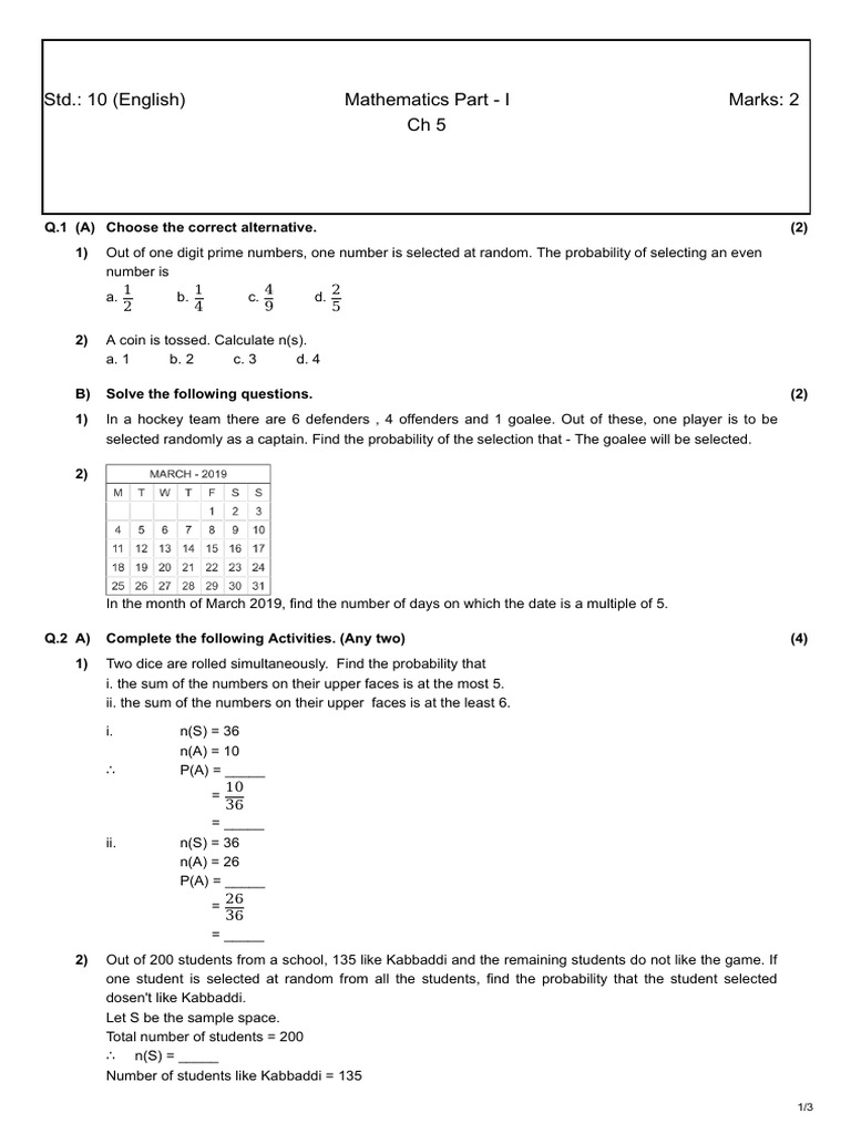 (Probability) Test 2algebratest | PDF | Probability | Statistical Theory