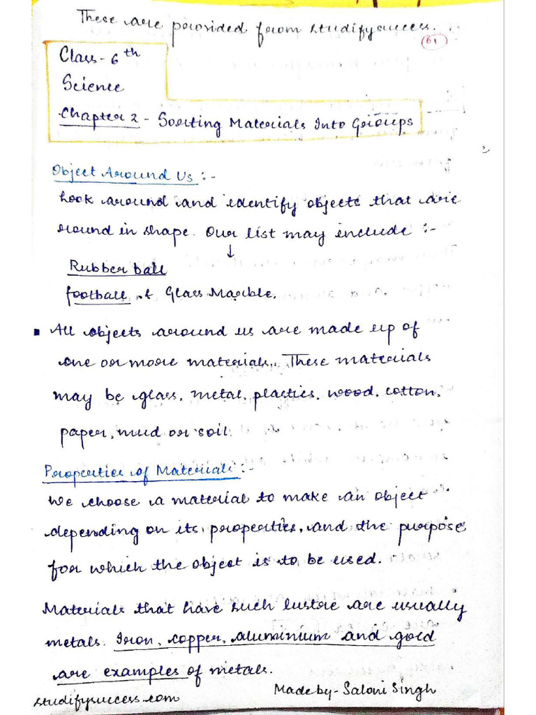 Class 6 Chapter 2 - Sorting Materials Into Groups | PDF