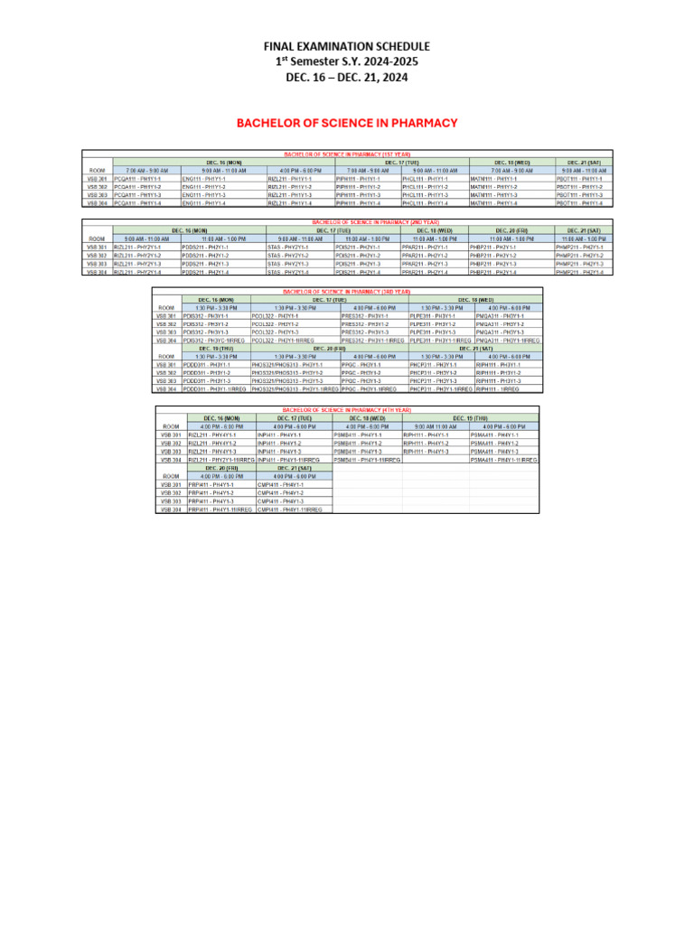 Final Exam Schedule S Y 2024 2025 Pdf