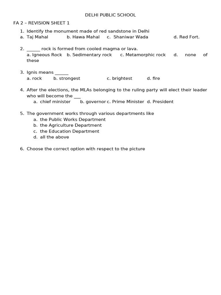 Fa 2 Revision Sheet Vii | PDF | Rock (Geology) | Earth
