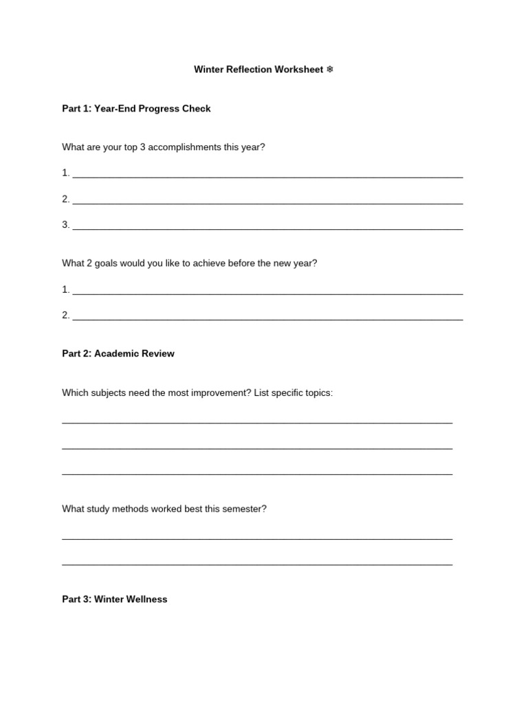 Winter Reflection Worksheet | PDF