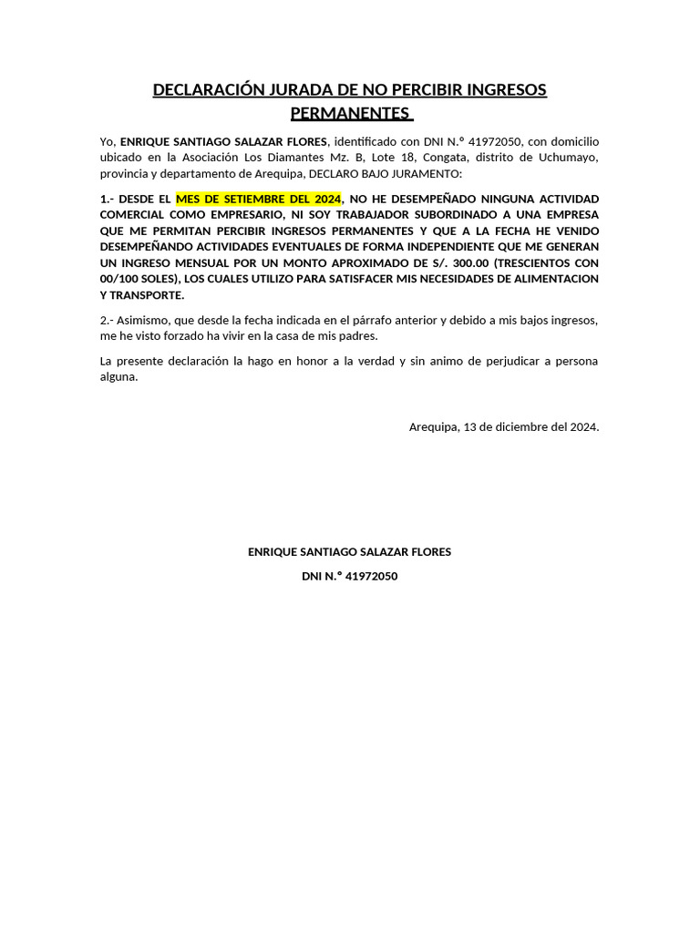 Declaración Jurada de Ingresos 2024 | PDF