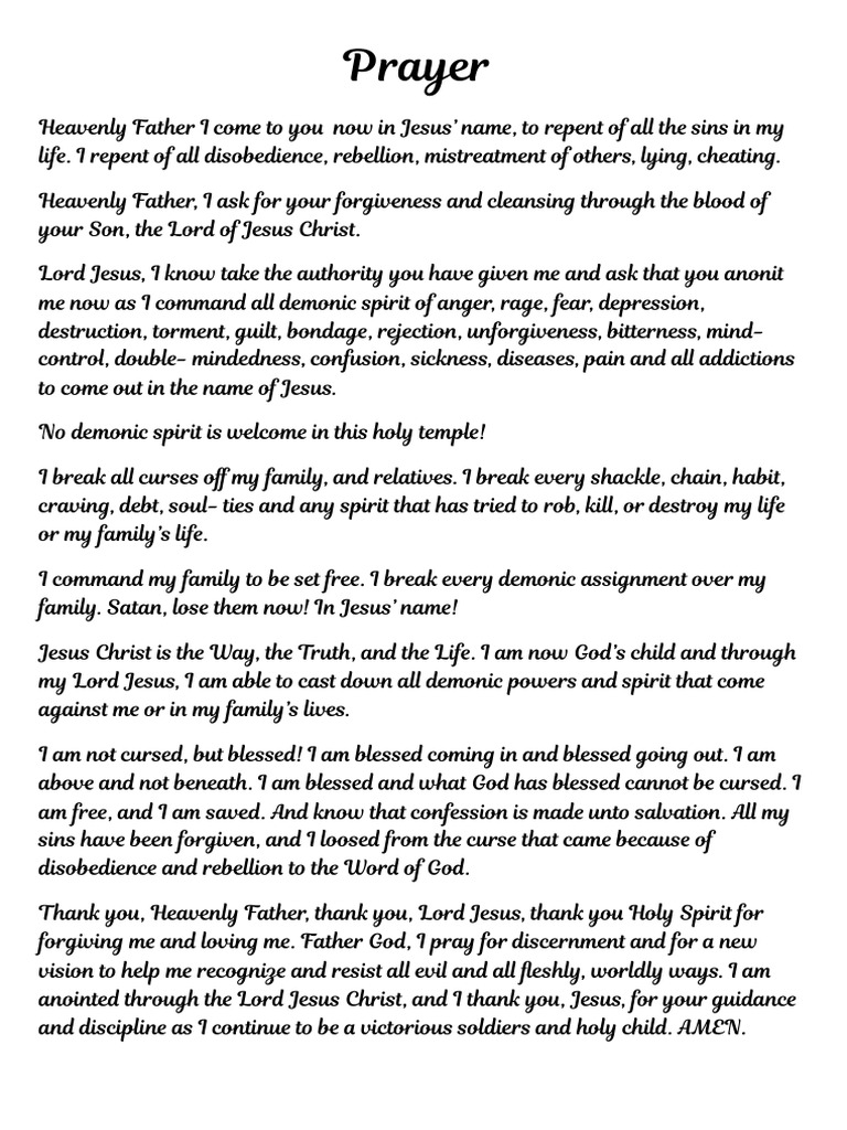Powerful Prayer for Deliverance and Forgiveness | PDF