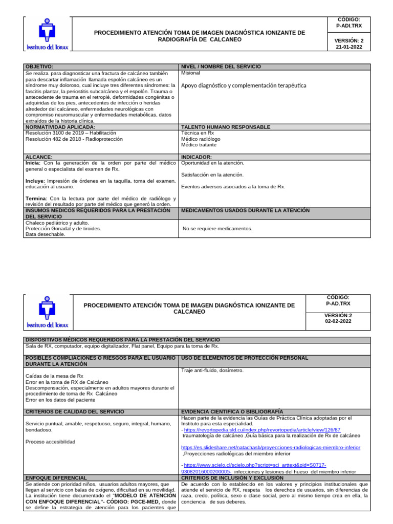 Procedimiento para La Realización Del Examen de RX de Calcaneo | PDF ...