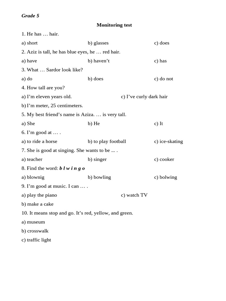 Monitoring tests for grade 5 for 2 term pdf