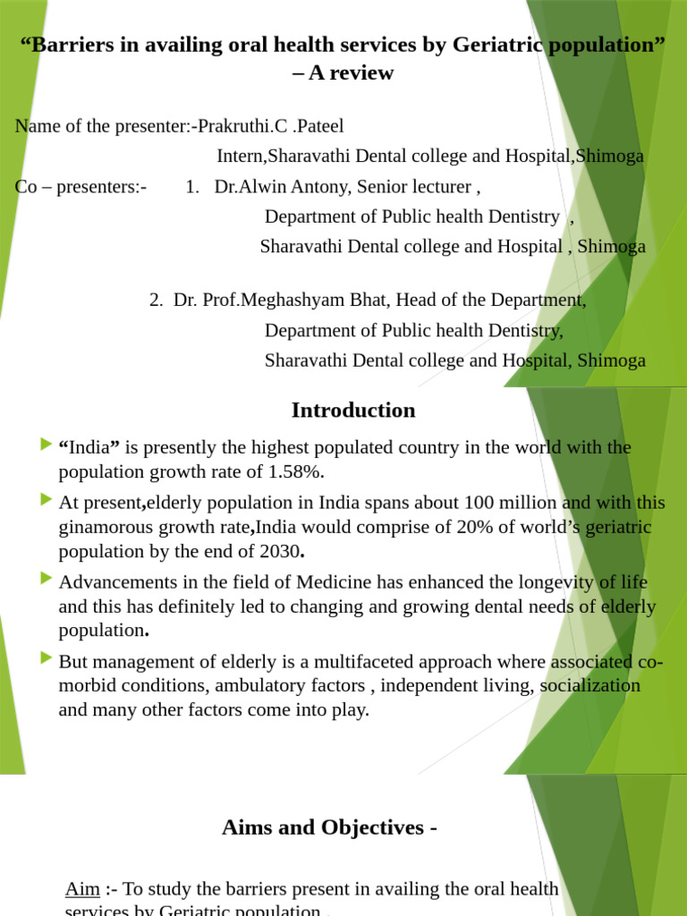 Barriers to Geriatric Oral Health in India | PDF | Dentistry | Geriatrics