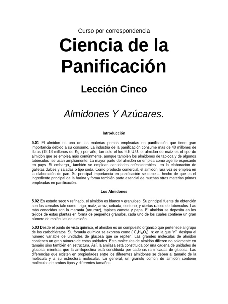 Lección 5 (Almidones y Azúcares) | PDF | Glucosa | Melaza