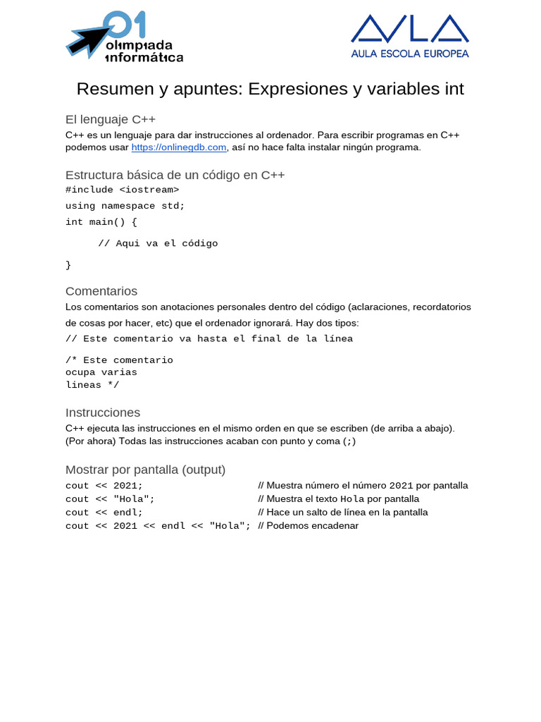 Introducción a C++: Variables y Estructura | PDF | C ++ | Programación ...