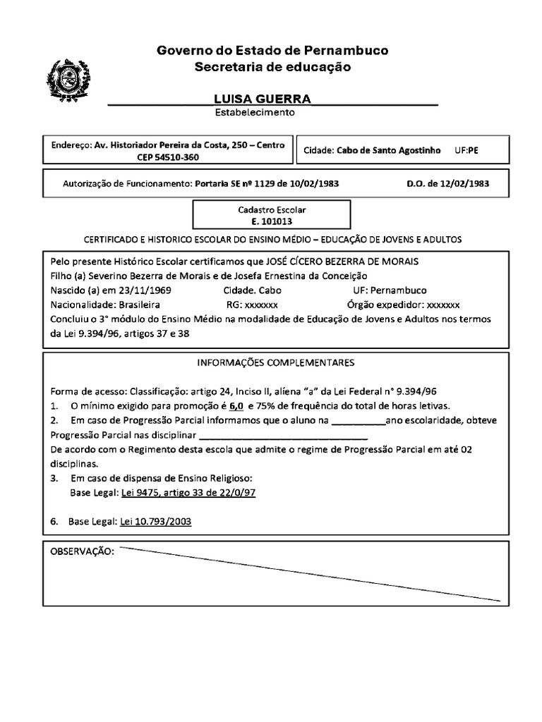 Certificado Escolar | PDF