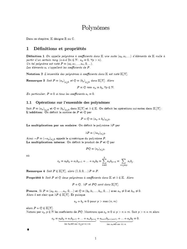 Introduction aux Polynômes et Propriétés | PDF | Zéro d'une fonction ...