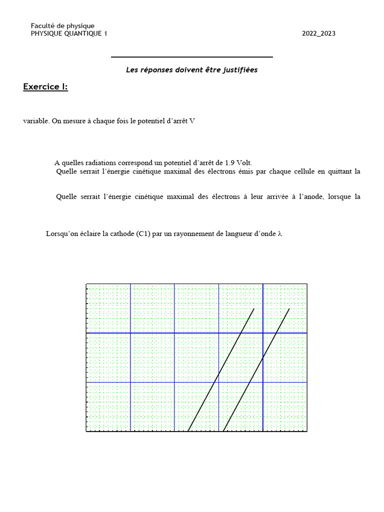 Devoir de Physique Quantique L2 B 2022-2023 | PDF | Électron | Photon