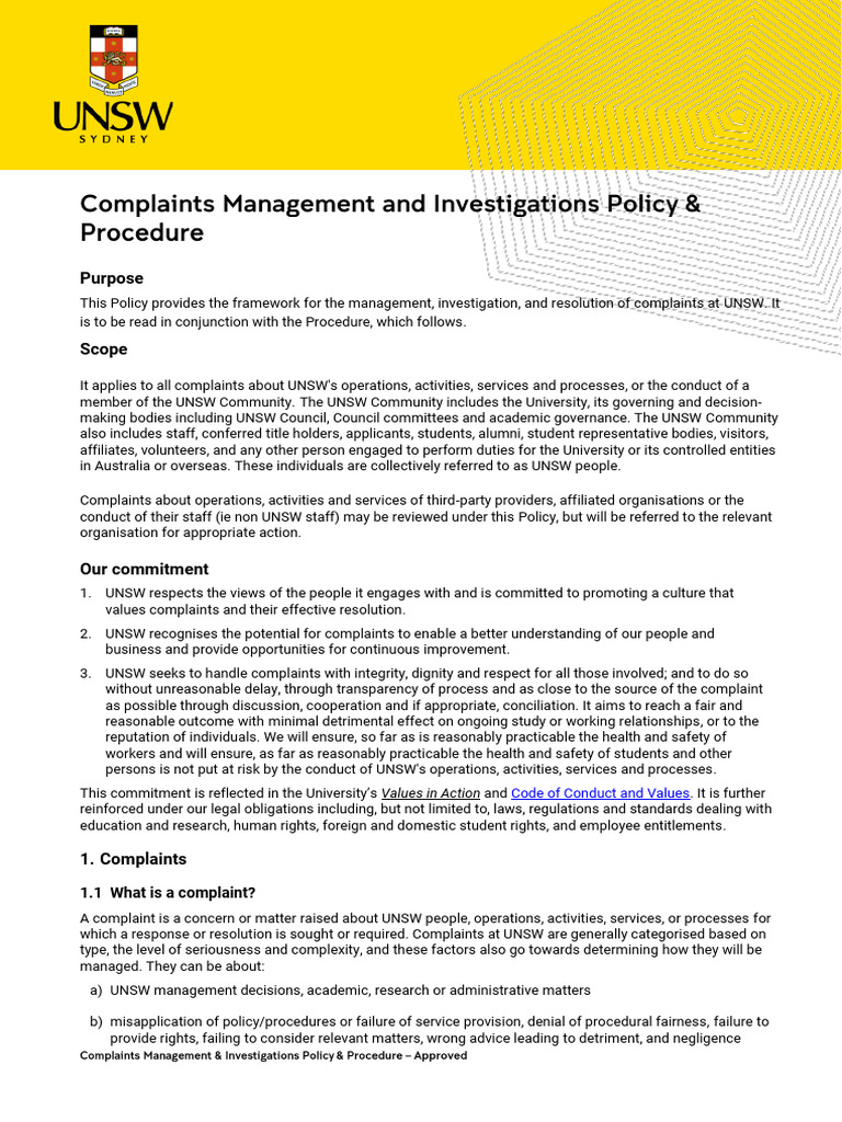 UNSW Complaints Management Policy | PDF | Breach Of Contract | Complaint