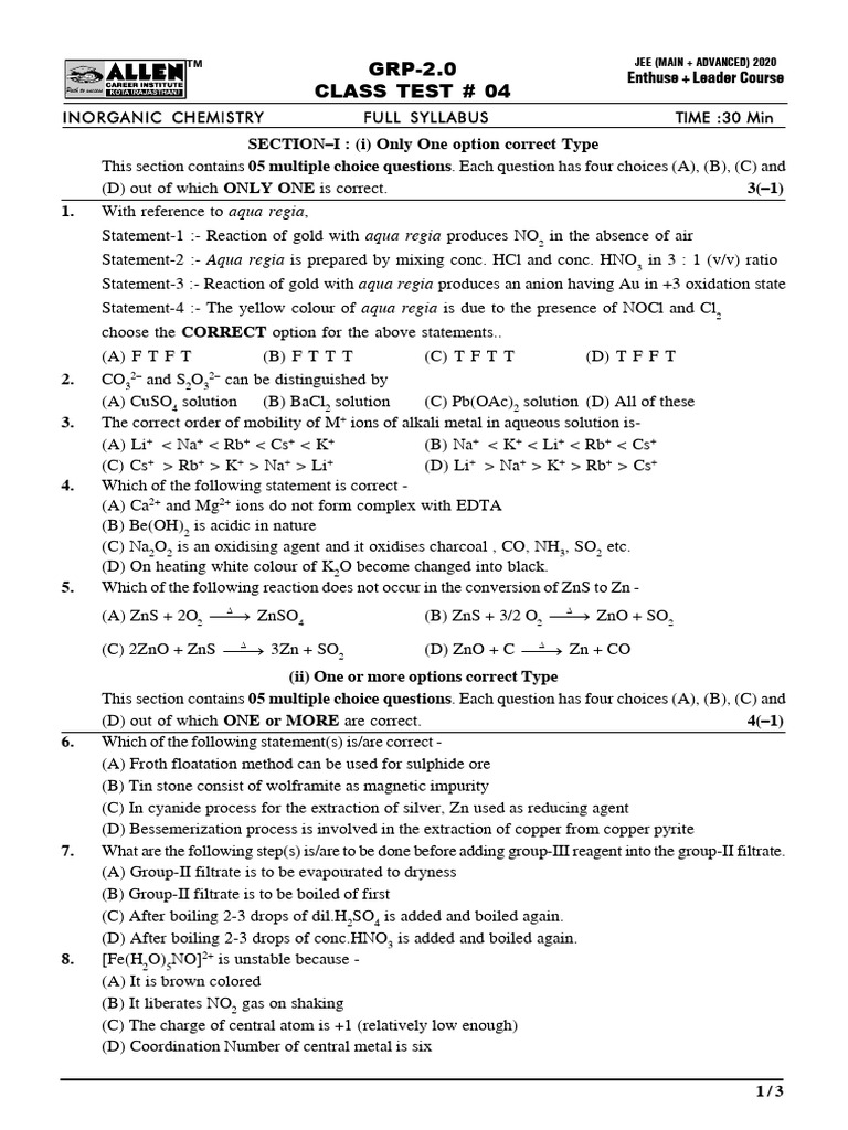 PT#04_(IOC) | PDF | Coordination Complex | Zinc
