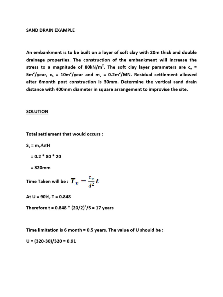 Sand Drain Example | PDF
