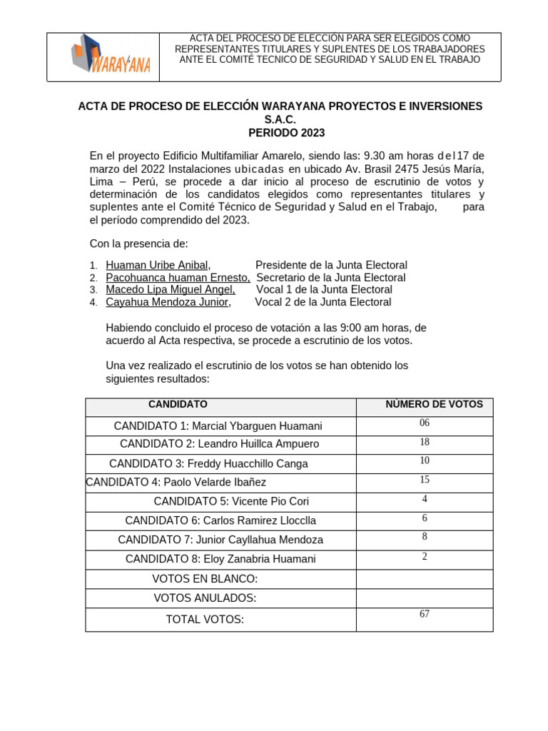 Acta de Proceso de Eleccion de Los Representantes | PDF | Corrupción ...
