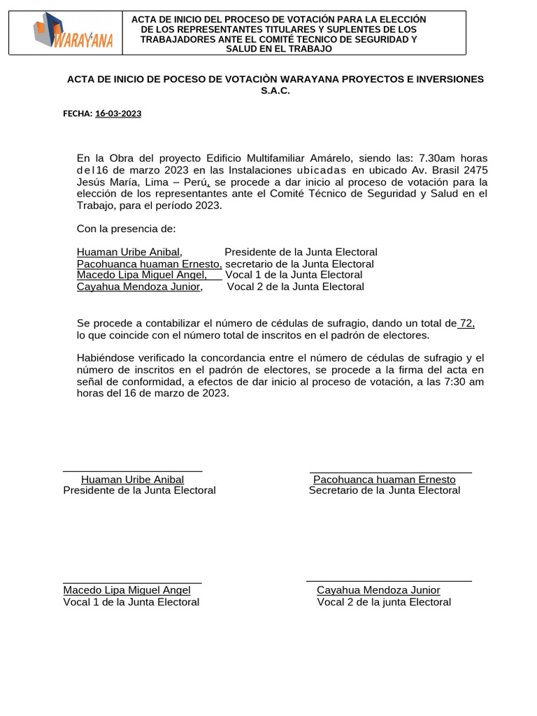 Inicio de Votación Comité Seguridad 2023 | PDF