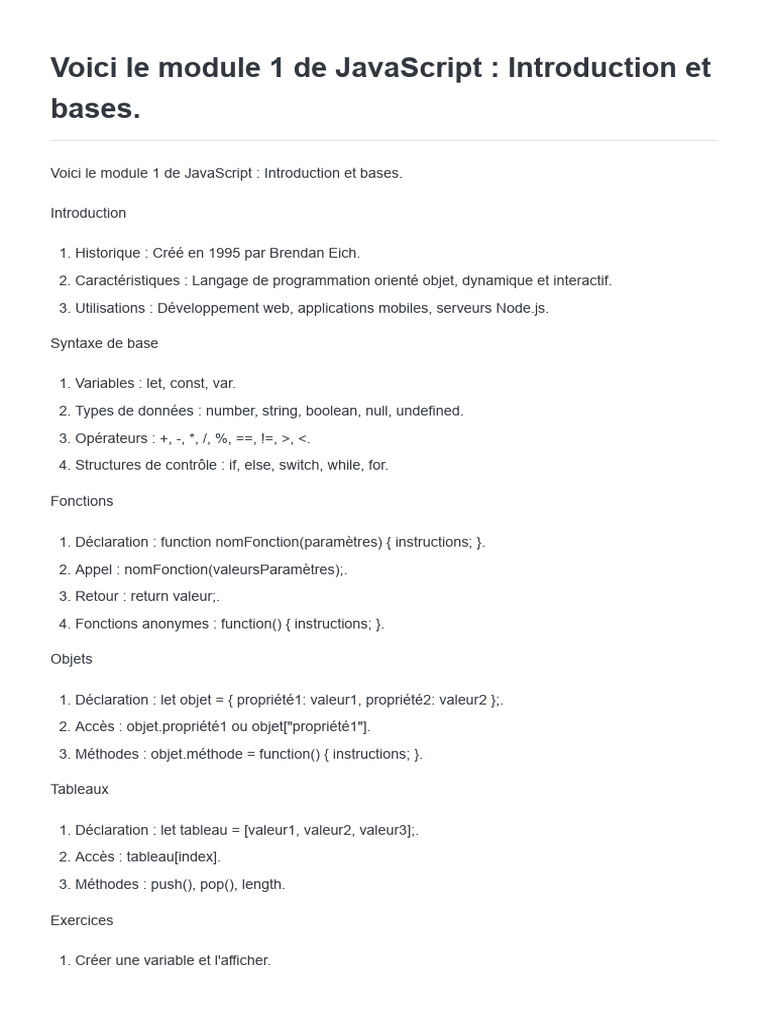 Introduction à JavaScript : Bases et Syntaxe | PDF