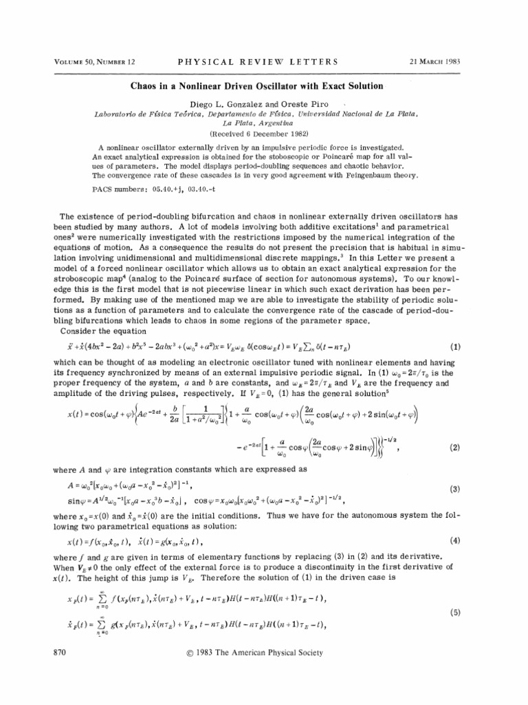 Chaos in A Nonlinear Oscillator With Exact Solution | PDF | Chaos ...