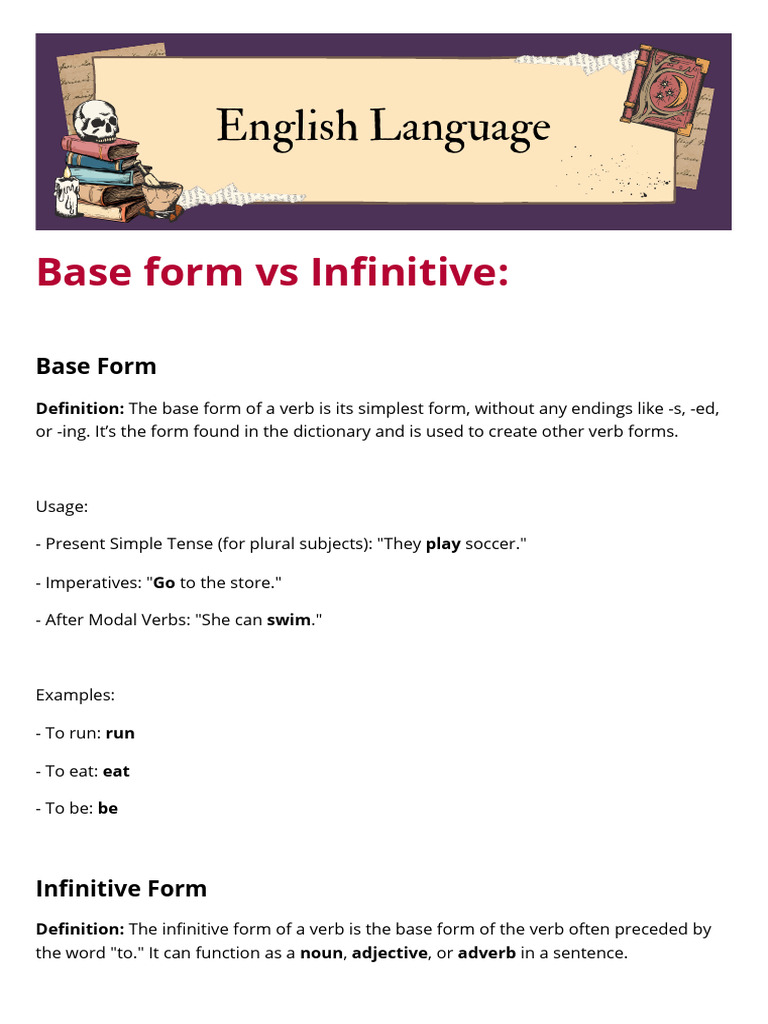 Base Form vs. Infinitive Explained | PDF