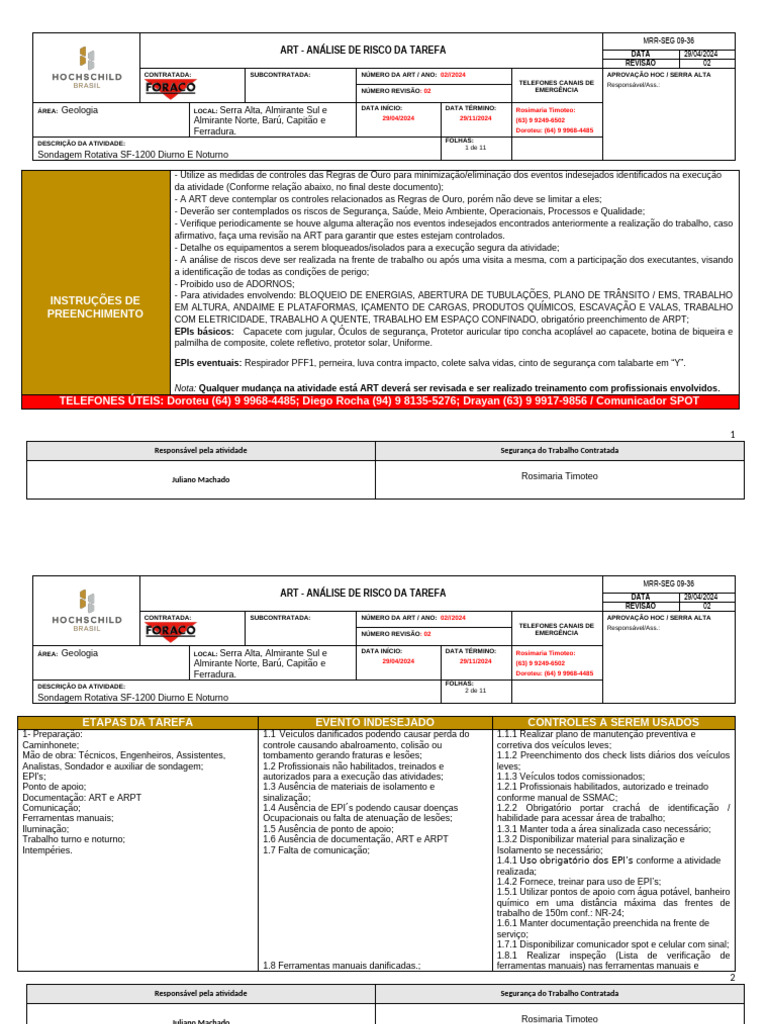 Análise de Risco para Sondagem Rotativa | PDF | Segurança