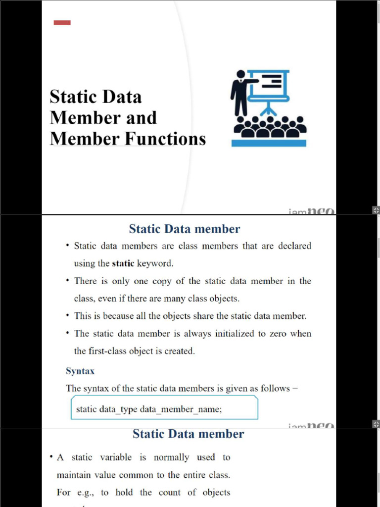Static data member and Member function | PDF